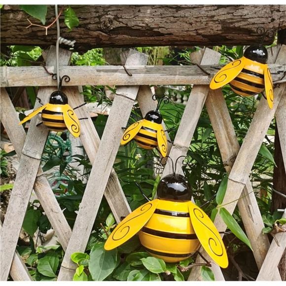 Metal Wall Art, 4PCS Metal Bumble Bee Wall Decor, 3D Hanging Decorations - Picture 2 of 6